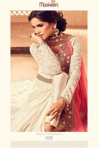 ZMS4506 WHITE MAISHA MASKEEN DESIGNER WEDDING WEAR GOWN