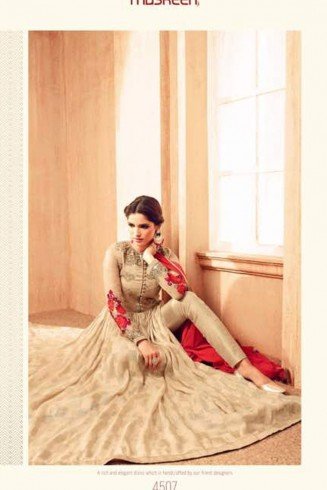 Beige Embroidered Anarkali Gown Designer Maxi Dress