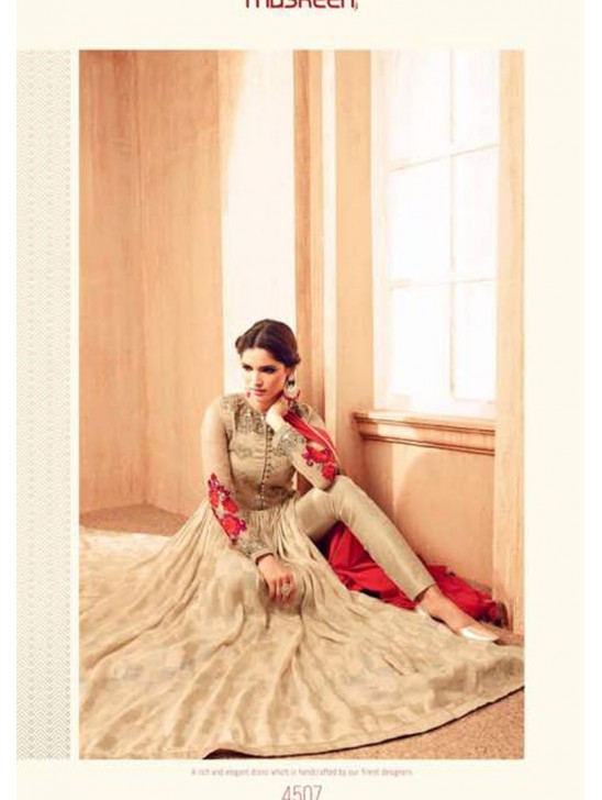 Beige Embroidered Anarkali Gown Designer Maxi Dress