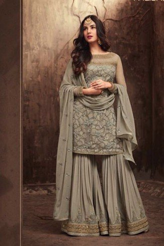 GREY DESIGNER SHARARA GHARARA SUIT