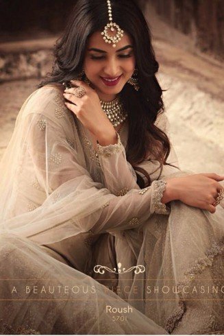 Beige Gharara Pakistani Wedding Outfit  (Medium)