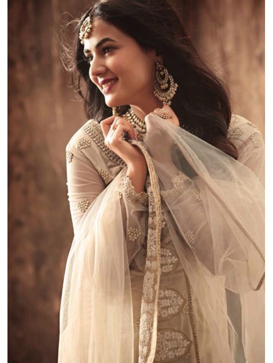 Beige Gharara Pakistani Wedding Outfit  (Medium)