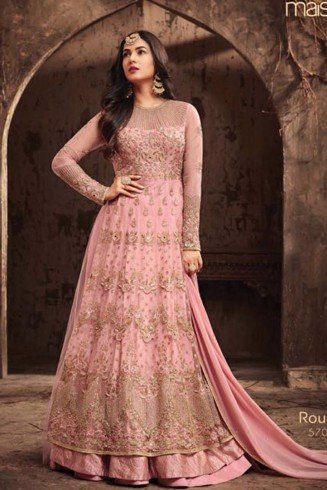 Pink Gold Embellished Evening Gown