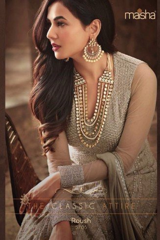 Beige Anarkali Gown Indian Bollywood Wedding Dress
