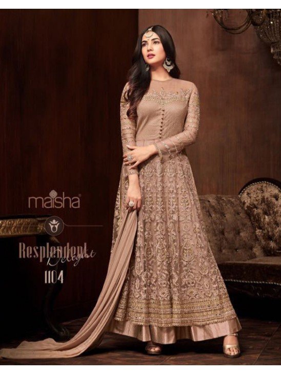 Beige Embellished Indian Party Dress Anarkali Salwar Suit