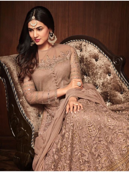 MAROON AND BEIGE INDIAN WEDDING GHARARA SEMI STITCHED SUIT ( DELIVERY IN 2 WEEKS )