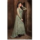 GREEN EMBELLISHED DESIGNER EVENING TAIL GOWN