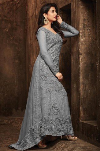 GREY INDIAN PAKISTANI WEDDING TRAIL GOWN (3 weeks delivery)