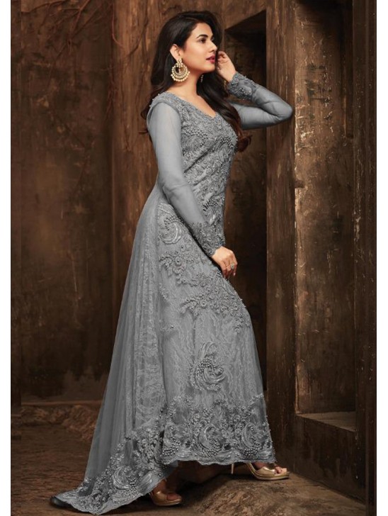 GREY INDIAN PAKISTANI WEDDING TRAIL GOWN (3 weeks delivery)