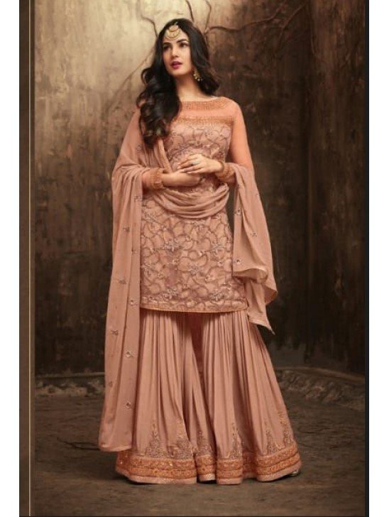SALMON COLOUR BEST SELLING INDIAN GHARARA SEMI STITCHED SUIT ( DELIVERY IN 2 WEEKS )