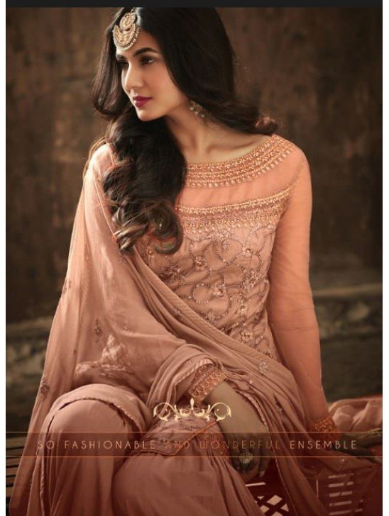 SALMON COLOUR BEST SELLING INDIAN GHARARA SEMI STITCHED SUIT ( DELIVERY IN 2 WEEKS )