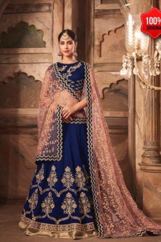 Heavy Indian Lehenga Blue Embroidered Wedding Outfit