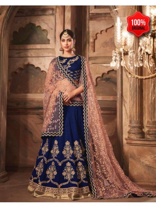 Heavy Indian Lehenga Blue Embroidered Wedding Outfit