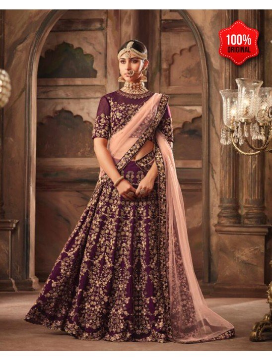 PURPLE HEAVY EMBROIDERED PUNJABI WEDDING LEHENGA