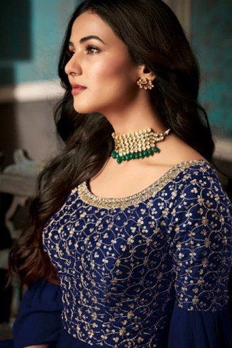 Blue Floor Length Gown Indian Designer Wedding Anarkali Dress