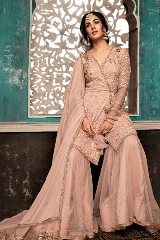 Peach Indian Pakistani Bridal Gharara Suit