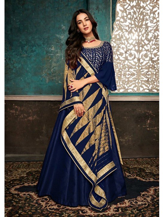 Blue Floor Length Gown Indian Designer Wedding Anarkali Dress
