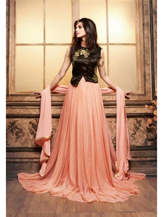 ZMS-3602 PEACH AND DARK GREEN MAISHA MASKEEN SEEP WEDDING WEAR ANARKALI SUIT