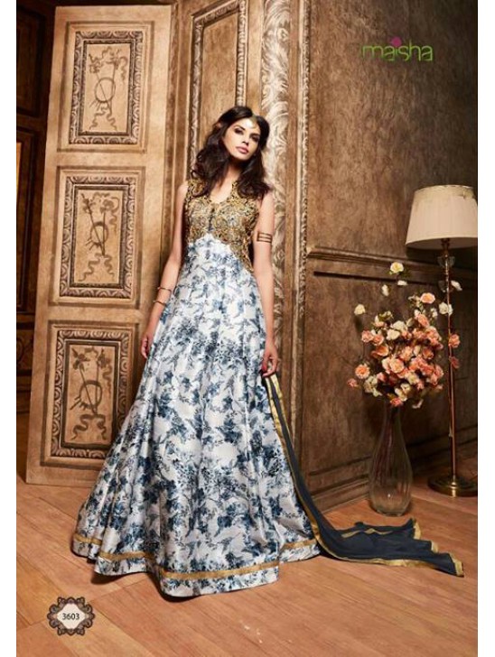 ZMS-3603 BLUE AND GOLD MAISHA MASKEEN SEEP WEDDING WEAR ANARKALI SUIT