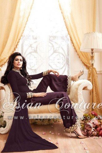 Magenta Indian Designer Suit Elegant Evening Dress UK