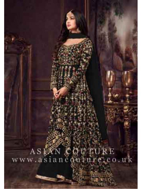 STUNNING INDIAN DESIGNER BLACK LEHENGA GOWN