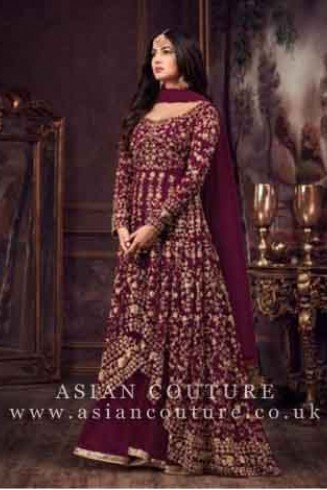 STUNNING INDIAN DESIGNER MAROON LEHENGA GOWN 