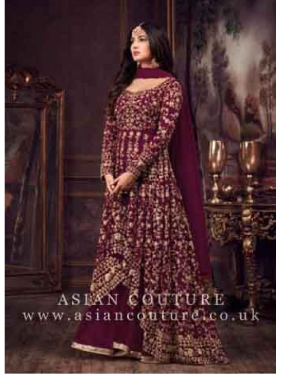 STUNNING INDIAN DESIGNER MAROON LEHENGA GOWN