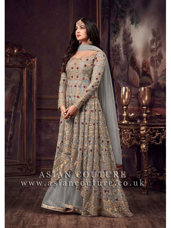 STUNNING INDIAN DESIGNER GREY LEHENGA GOWN