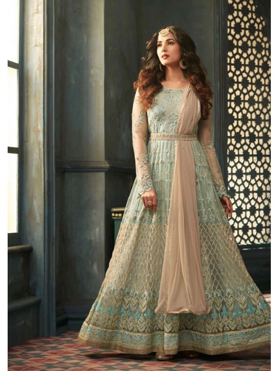 Mint Indian Party Wear Asian Anarkali Wedding Bridal Dress