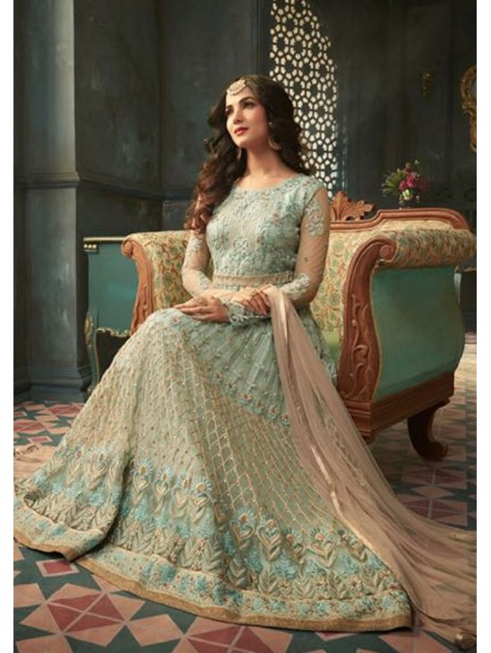 Mint Indian Party Wear Asian Anarkali Wedding Bridal Dress