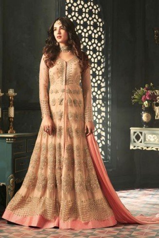 Peach Indian Bridal Dress Party Wear Anarkali Gown