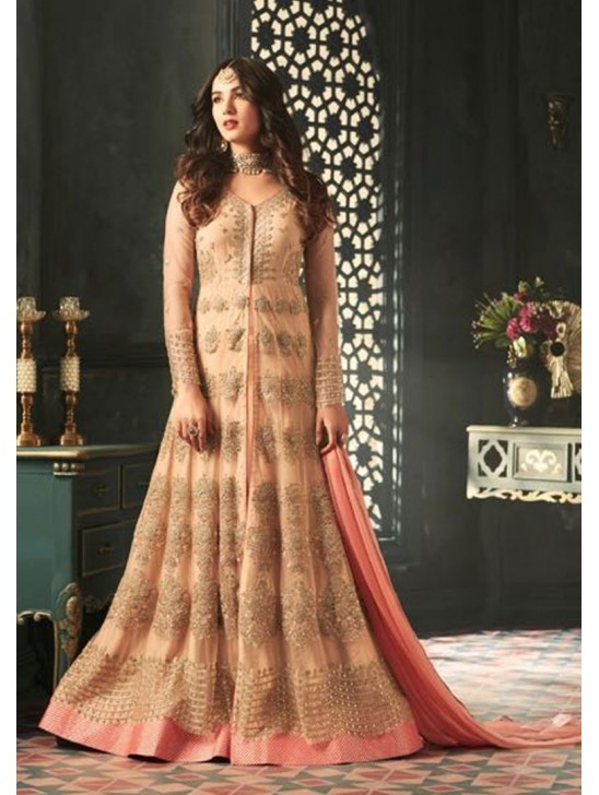 Peach Indian Bridal Dress Party Wear Anarkali Gown