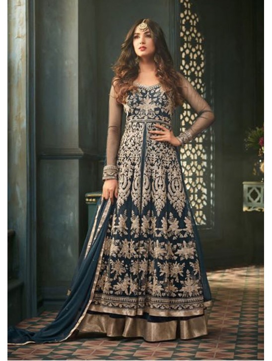 Sailor Blue Indian Party Wear Asian Anarkali Wedding Bridal Dress