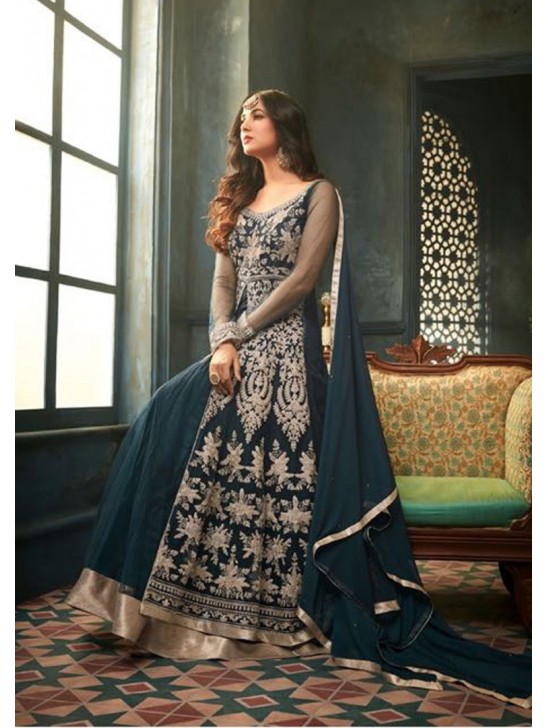 Sailor Blue Indian Party Wear Asian Anarkali Wedding Bridal Dress