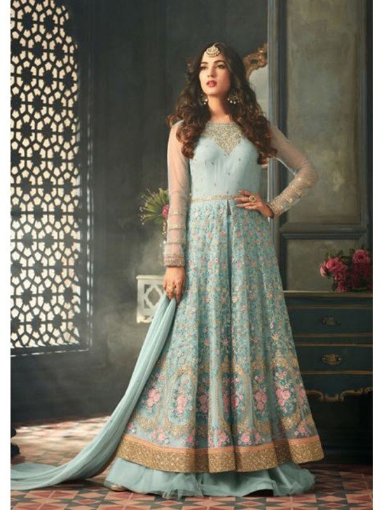 Sky Blue Indian Party Wear Asian Anarkali Wedding Bridal Dress