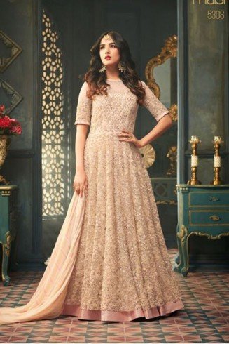 Peach Indian Party Wear Asian Anarkali Wedding Dress