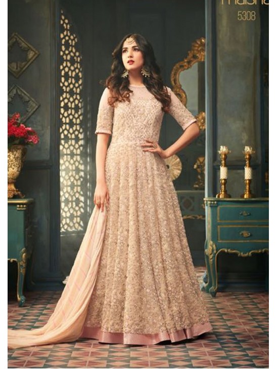 Peach Indian Party Wear Asian Anarkali Wedding Dress