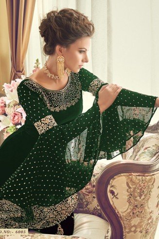 GREEN EMBROIDERED PARTY WEAR INDIAN SKIRT DRESS