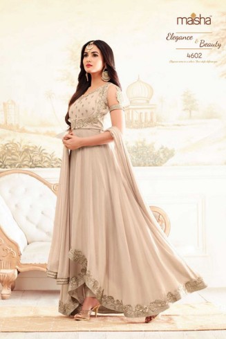 Beige Indian Gown Pakistani Designer Wedding Anarkali Suit