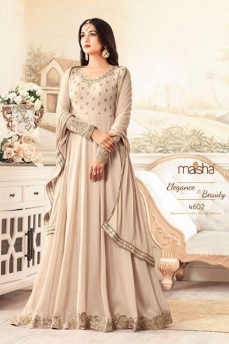 Beige Indian Gown Pakistani Designer Wedding Anarkali Suit