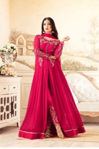 Burgundy Pakistani Anarkali Dress Indian Wedding Suit