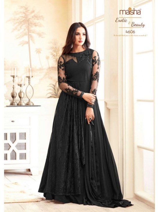 Black Party Wear Gown Indian Anarkali Flared Suit