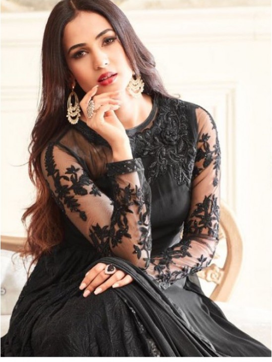 Black Party Wear Gown Indian Anarkali Flared Suit