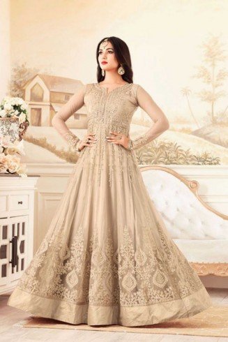Beige Embroidered Gown Indian Bridal Party Suit