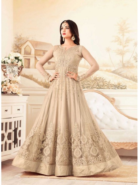 Beige Embroidered Gown Indian Bridal Party Suit