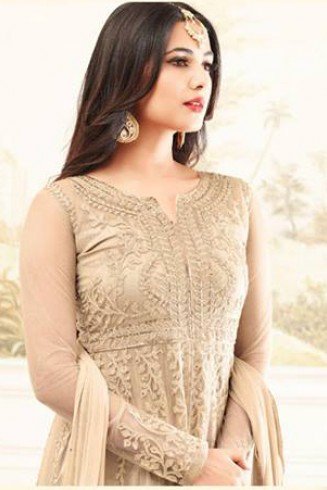 Beige Embroidered Gown Indian Bridal Party Suit