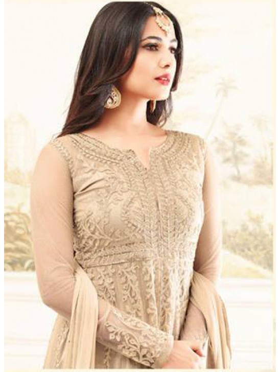 Beige Embroidered Gown Indian Bridal Party Suit