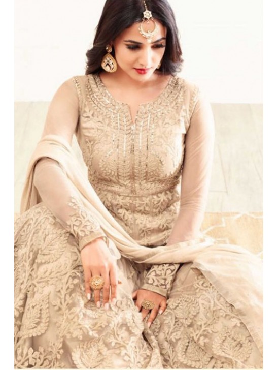 Beige Embroidered Gown Indian Bridal Party Suit