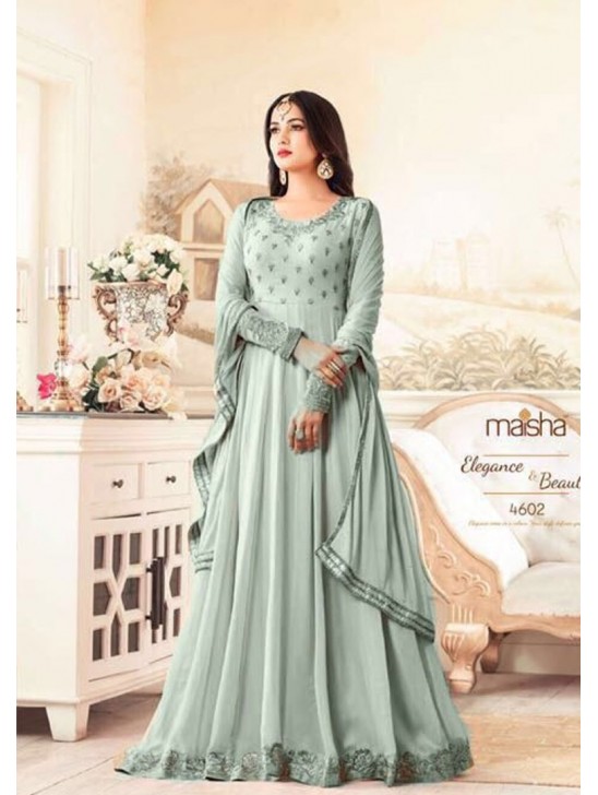 Sky Blue High Low Dress Indian Designer Anarkali Suit