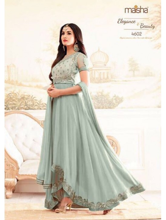 Sky Blue High Low Dress Indian Designer Anarkali Suit